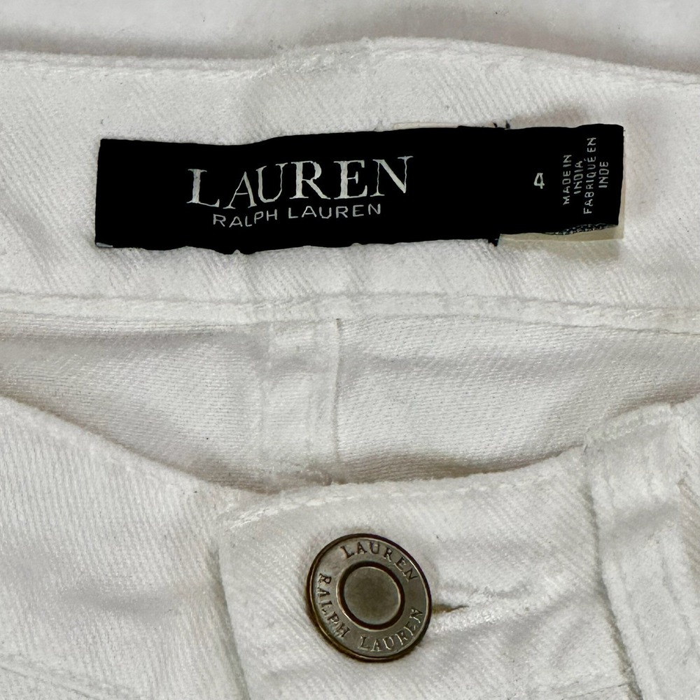 Lauren Ralph Lauren Womens White Eyelet Patchwork Distressed Straight‎ Jeans 4 - Picture 4 of 15